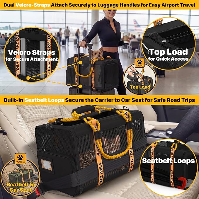 PAWZIDEA Expandable Pet Carrier for Small Cats & Dogs, TSA Airline Approved | 18"×11"×11" Soft-Sided Small Dog Travel Bag, Collapsible Top-Load Cat Carrier for 2 Cats Under Seat, Puppy Car Seat Up 15lbs - Image 6