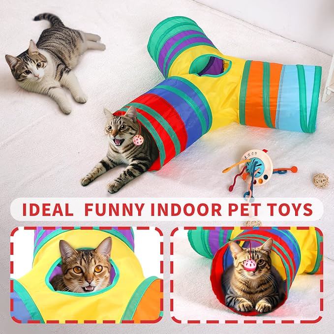 Pet Cat Tunnel, Y-3 Way Tunnels for Indoor Cats, Collapsible Pet Tunnel for Kitten, Puppy, Rabbit, 25cm-Wide Tunnels, Durable & Breathable, with Peek Hole Toy Ball - Image 3