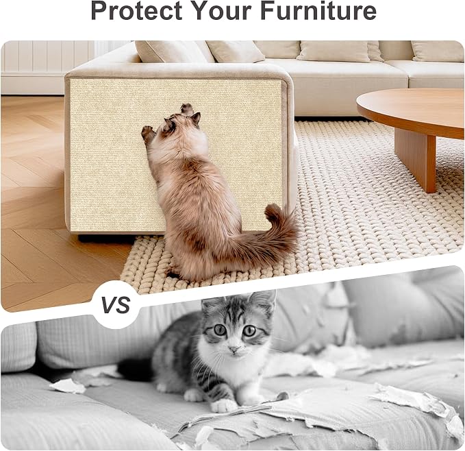 Small Cat Scratcher, 23.6x11.8 Cat Scratch Furniture Protector | Trimmable, No-Shedding Cat Scratch Pad with Self-Adhesive Backing for Climbing, Protects Walls and Couch, Beige - Image 8