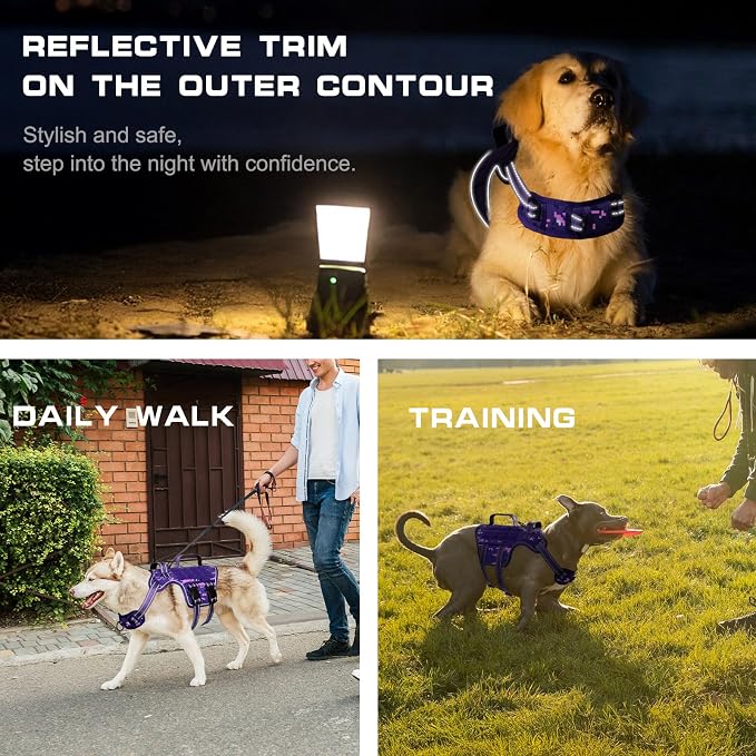 Dog Harness for Large Dogs, No Pull Tactical Vest with Front Clips | Easy Contrl Handle, Breathable Soft Padded, Adjustable, Reflective, Heavy Duty, Easy Take On & Off, Purple Camo X-Large - Image 5