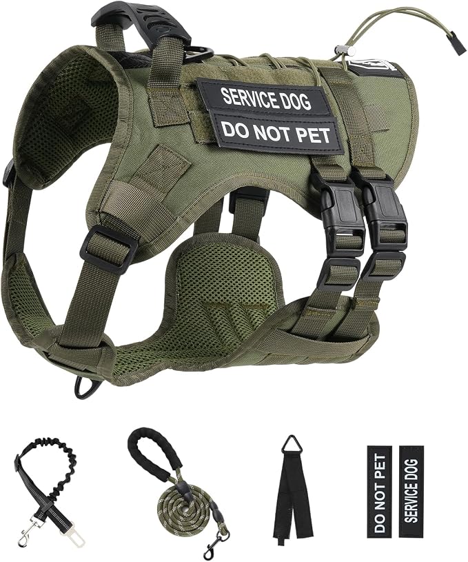 No Pull Tactical Dog Harness Small Sized Dog, Service Dog Vest, S, Green | Tactical Dog Vest Harness and Leash Set, Adjustable Military Service Dog Harness with Handle for Medium Large Dogs - Image 7