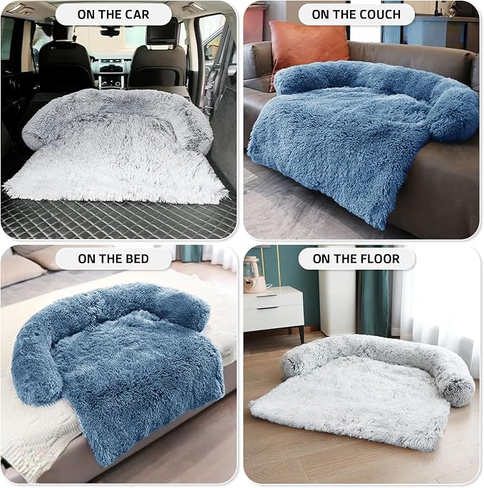 GGIB Calming Dog Bed Fluffy Plush Dog Mat for Furniture Protector with Removable Washable Cover for Large Medium Small Dogs and Cats (Large, Navy) - Image 6