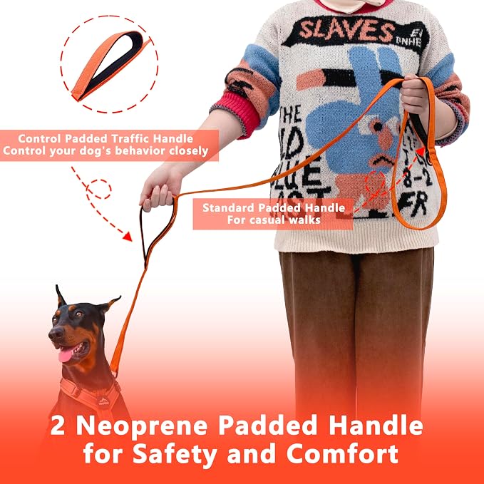 Dog Leash 5ft Long,Double Handle Dog Leash for Control Training | Heavy Duty Dog Leads with Traffic Padded Handles, Reflective Leashes for Small Medium Large Dogs(5ft, Orange) - Image 2