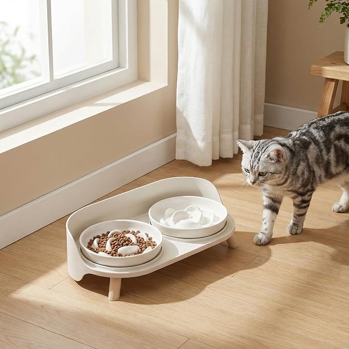 Raised Dog Feeder Bowl Stand (Without Bowls), Fits Dish up to Φ 6" | Spill Proof Elevated Dog Food Stand, Double 3 Diameters Pet Food Holder for Small and Medium Breeds and Cats, Grey - Image 6