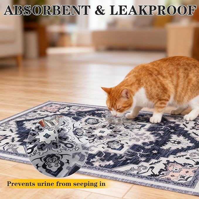 EXPAWLORER Cat Litter Mat, 32”x48” XL Non-Slip Urine Waterproof Litter Trapping Mat Easy to Clean Washable Litter Box Mat for Floor Soft on Kitty Paws, Indoor Food Mats Rug Pads for Bathroom Grey - Image 7