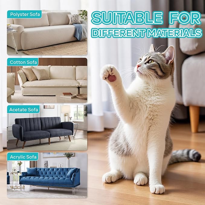 Anti-Cat Scratch Furniture Protector - Clear Vinyl Couch Protector from Cat Claws, Scratch Deterrent Tape for Sofa Corners, Single-Sided Sticky Couch Protector for Cats (200"x 12.4") - Image 7