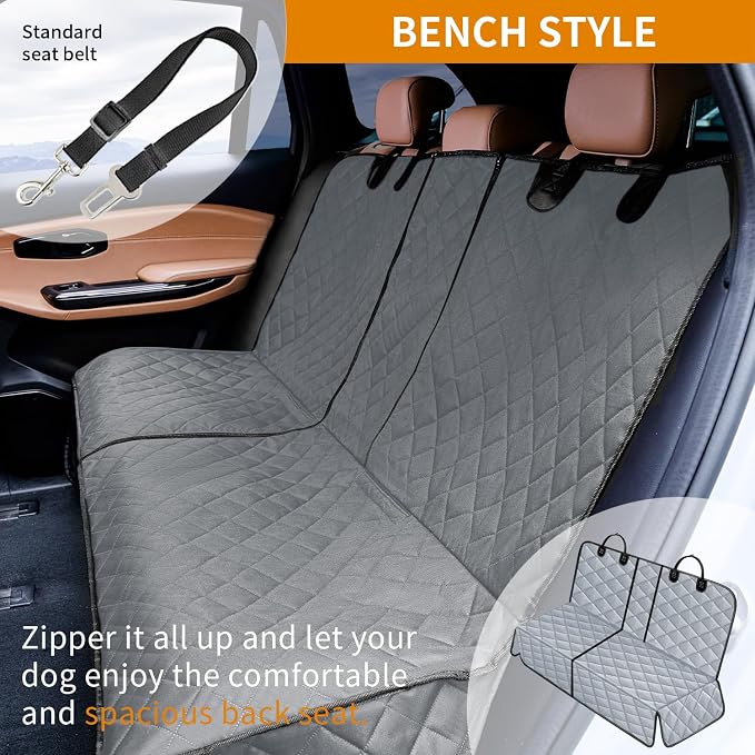 IVY&LANE Dog Car Seat Cover for Back Seat,Conversible 2-in-1 Waterproof Front Seat Cover,Heavy-Duty & Scratchproof Car Seat Protector Cover for SUVs,Trucks and Sedans(Large,Grey) - Image 3