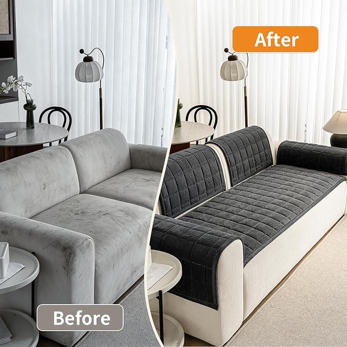 Couch Covers for Dogs, Non Slip Washable Pet Couch Covers for Sofa | 27.6”x94.5” Dark Grey Soft Velvet Sofa Covers for 4 Cushion Couch, Couch Protect Against Pet Hair, Scratches & Stains - Image 5