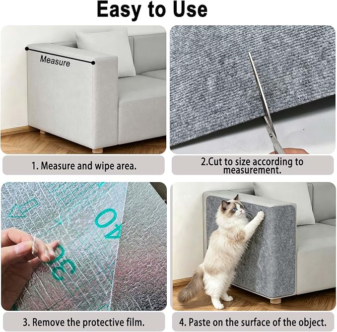 Tfwadmx 2Pcs 39.3" x 15.8" Cat Scratch Couch Furniture Protector, Trimmable Self-Adhesive Cats Scratching Pads, DIY Climing Scratch Mat Furniture Couch Protector from Cat Claws Scratching (LightGrey) - Image 7