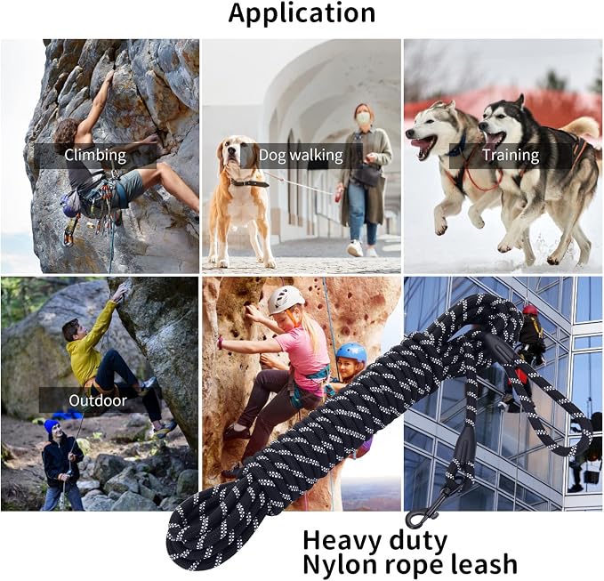 Long Dog Leash for Training 20Ft-Reflective Nylon Rope with Swivel Hook-Recall Agility Lead for Large Small Medium Dogs Outside Walking Hiking-Black - Image 2