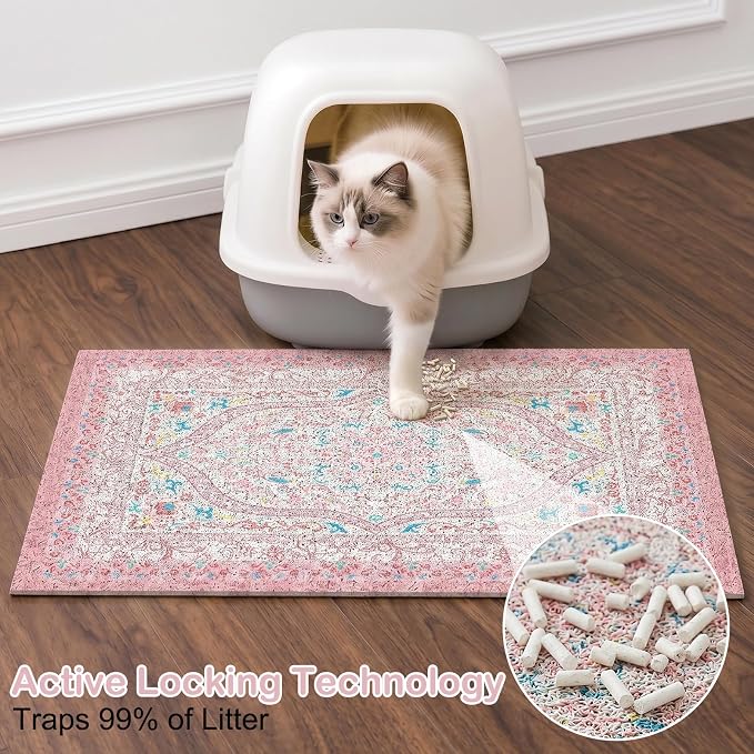 Glittme Cat Litter Mat, 40"x30" Non-Slip Washable Trapping Mat for Cats | Litter Trapping Mat With Thick PVC Coil To Catch Scatter, Soft On Paws And Waterproof Bottom To Protect Floors - Image 2