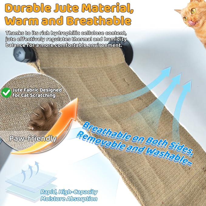 Wall Cat Scratcher Mat for Large Cats or Kittens, 34.64 x 12.59in | Wear-resistant & Scratch-resistant Jute Fabric, Cat Wall Hammock for Cats Space-Saving & Playing, Climbing & Resting - Image 3