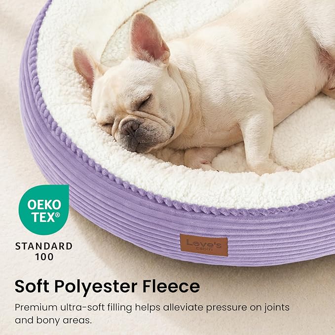 Love's cabin Round Donut Cat and Dog Cushion Bed, 30in Pet Bed for Medium or Large Dogs, Anti-Slip & Water-Resistant Bottom, Soft Durable Fabric Pet Beds, Washable Calming Cat Bed, Violet - Image 7