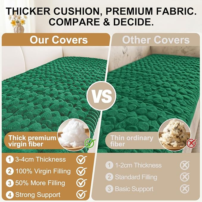 Smiry Non Slip Couch Covers for Dogs, Scratch Resistant Pet Sofa Protector | Machine Washable Soft Fuzzy Thick Furniture Cover for Sofa Loveseat Sectional Large Dogs, Emerald Green, 27.6" x 47" - Image 4