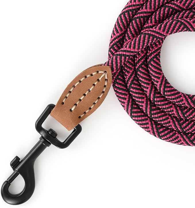 Mile High Life Dog Leash with Genuine Leather-Wrapped Ends, 4/5/6FT | Tangle-Free 360° Swivel Clasp Heavy Duty Rope Leash | Small Medium Large Dogs | Daily Walking (Rose Red, 60 Inch, 1/3") - Image 8