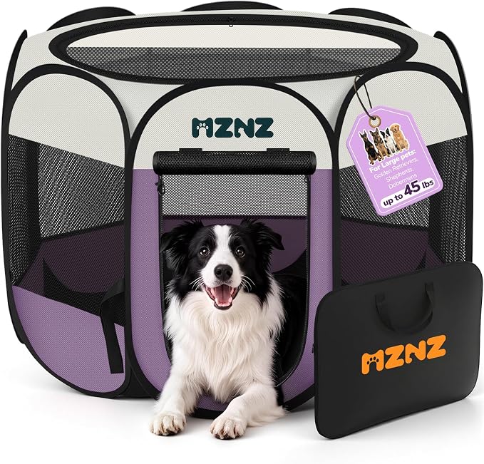 Dog Cat Small Animal Puppy Playpen Crate, Large, Purple | Portable Pop Up Pet Cage Enclosure Tent Kennel Indoor Outdoor with Carrying Case, No Assembly, Camping Use by MZNZ