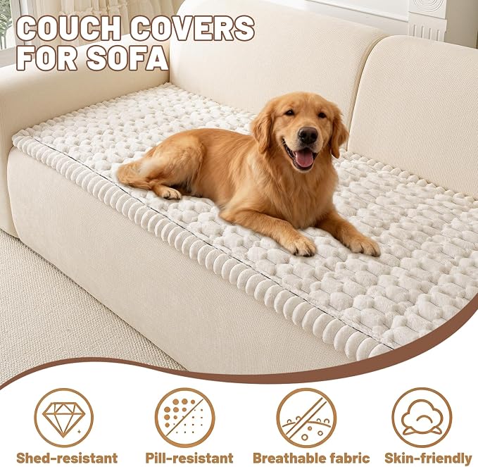 Couch Cover for Dogs Washable, Non Slip Soft Cozy Beige | Pet Friendly, Fuzzy Durable Plush Thick Slipcovers for 3 Cushion Sofa Cover Protector Mat Bed Furniture Couches 27.6"x59.06" - Image 2