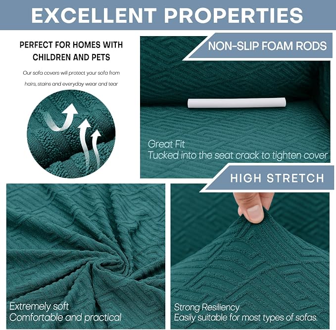 ZNSAYOTX 1 Piece Jacquard Chair Slipcovers for Living Room High Stretch Chair Covers with Arms Anti Slip Pets Friendly Couch Sofa Armchair Cover Furniture Protector (Small, New Pattern Blackish Green) - Image 4