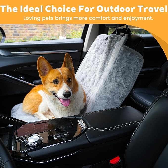Dog Car Seat Cover, Waterproof Plush Pet Seat Protector, Gray, Front Seat | Faux rabbit fur, waterproof layer, non-slip silicone backing, side flaps, machine washable, fits most cars and SUVs - Image 7