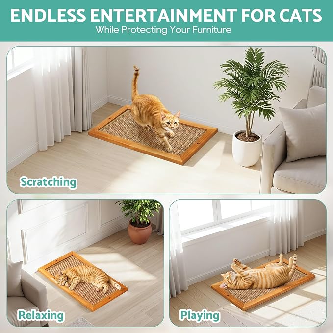Cat Scratching Post, Wooden Sisal Cats Wall Scratcher, Floor or Wall Mounted Vertical Cat Scratch Pad for Indoor Cats Adults or Kittens, Scratching Board Cat Wall Furniture Protector - Image 6