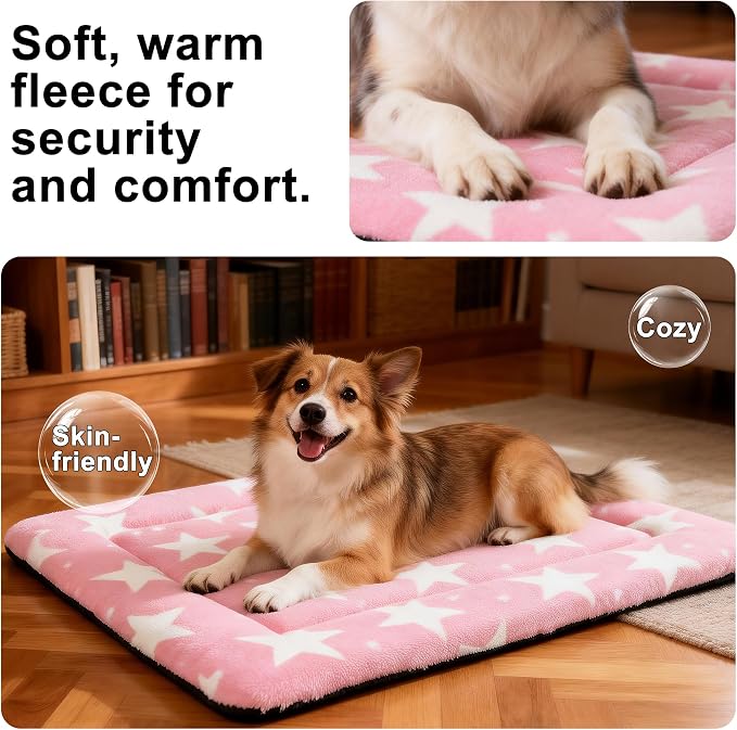 Dog Bed Mat – Soft & Comfortable Dog Kennel Pad for Crate – Durable Crate Bed & Mat for Dogs & Cats – Ideal for Crate, Kennel, and Home Use (Big&Little Stars Pink, M(30"*20"*1.5")) - Image 4