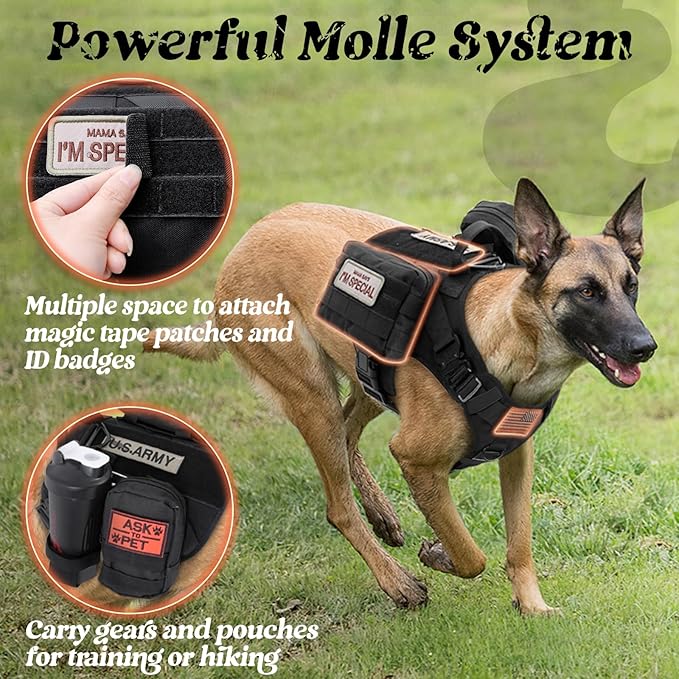 rabbitgoo Tactical Dog Harness for Large, Heavy Duty Military No Pull Vest | Sturdy Metal Buckles, 5 Adjustments, Molle System, Powerful Pullers for Training, Hunting, Outdoor, Black, Large - Image 5