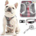 Classic Plaid Puppy Harness - Small Dog Harness and Leash Set - Dog Collar and Leash Set with AirTag Holder, Soft Padded Step in Dog Vest Harness No Pull Reflective for Outdoor, Grey XXS by EXPAWLORER