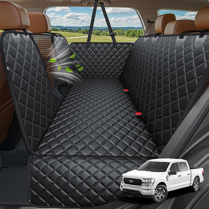 URPOWER 4 in 1 Dog Seat Cover for Full-Size Trucks, Waterproof Hammock | Mesh Window, Side Flaps, 600D Oxford, Scratch Resistant, Non-Slip, Easy Install, Machine Washable, Dog Seat Belt Included by URPOWER