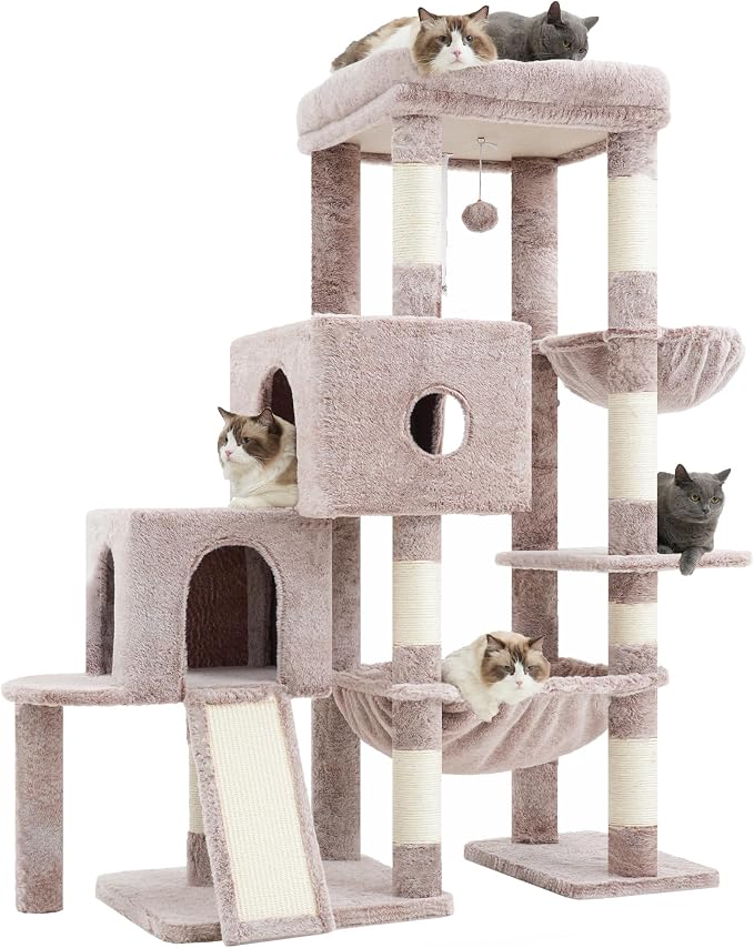 Hey-brother Cat Tree Tower with Plush Steped Condos, Big Platform, MPJ071MU | 50 Inches Tiered Climbing Cat House with Sisal Scratching Posts, Spacious Hammock, Cozy Basket for Indoor Cats, Muchroom by Hey-brother