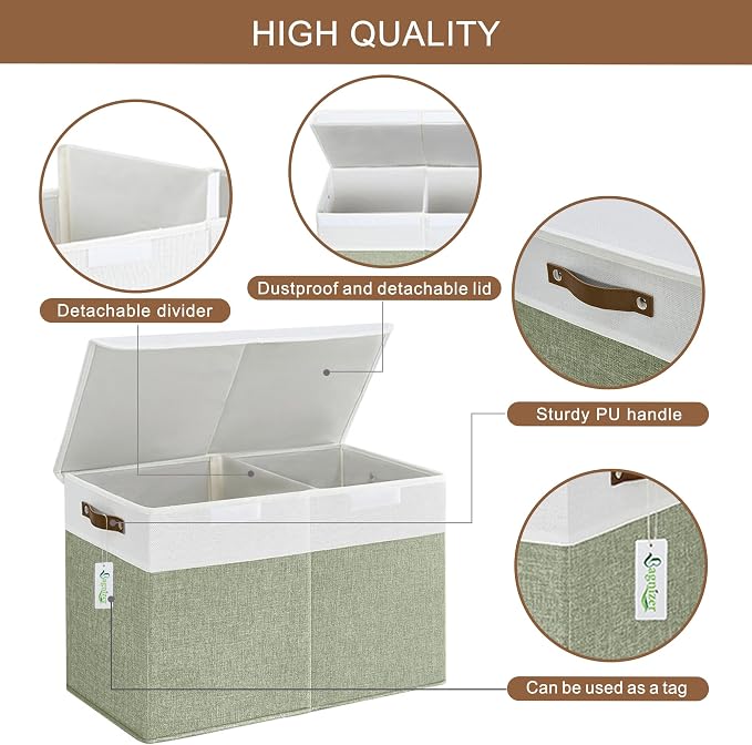 Bagnizer Large Toy Storage Box with Lids, Collapsible Sturdy Baby Storage Organizer Chest Bin Basket for Kids, Boys, Girls, Playroom, Nursery, Bedroom, Closet 25"x13"x16" (Green and White) - Image 8