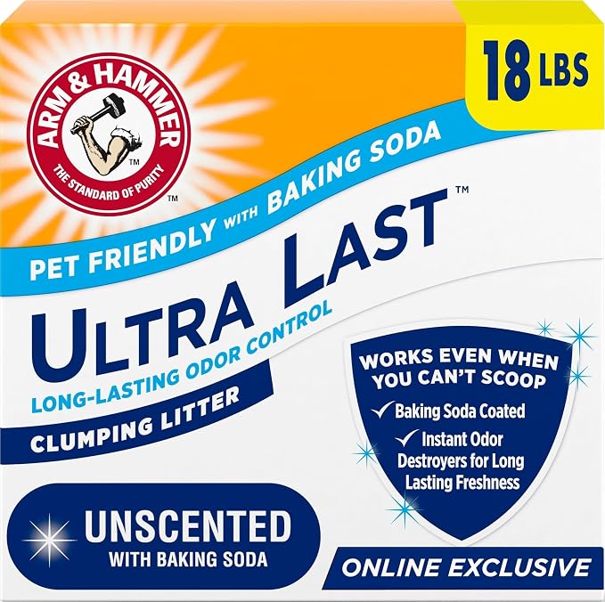 ARM & Hammer Ultra Last Clumping Cat Litter, Unscented, MultiCat, 18 Lbs | Clumping Formula, 99% Dust Free, Pet Friendly, Baking Soda Odor Control by ARMHAMMER