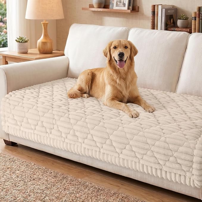 Smiry Couch Cover for Dogs Washable, Non Slip Fuzzy Pet Sofa Protector | Soft Thick Furniture Cover for Sofa, Loveseat and Sectional, Scratch & Pet Hair Resistant (Apricot, 35.4" x 82.7") by Smiry