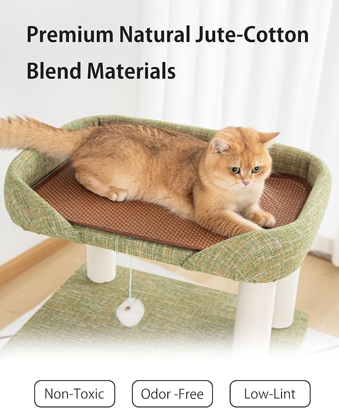 Cat Tree Tower 37.4'' (95 cm) with Scratching Posts,Multi-Level Cat Tree Tower with Wide Shelves for Senior Friendly Baby/Large Cats, Scratching Posts(Olive Green) - Image 5