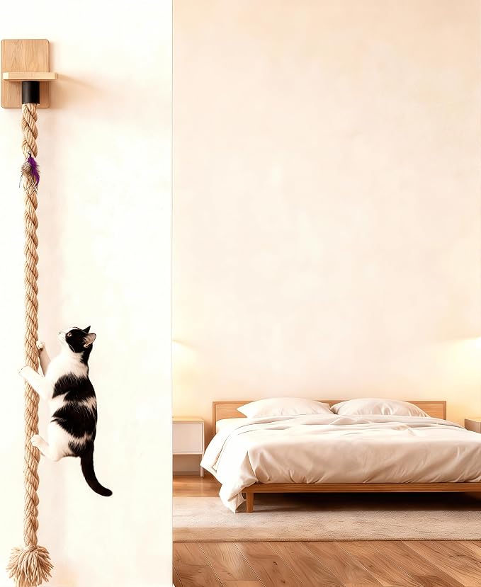 Cat Climbing Rope, Wall Mounted Cat Ladder,1.97" x 4.92 ft, Natural Sisal Rope, Durable Scratcher for Indoor/Outdoor Pets, cat Trees Replacement Rope for Playing(Wood) - Image 2