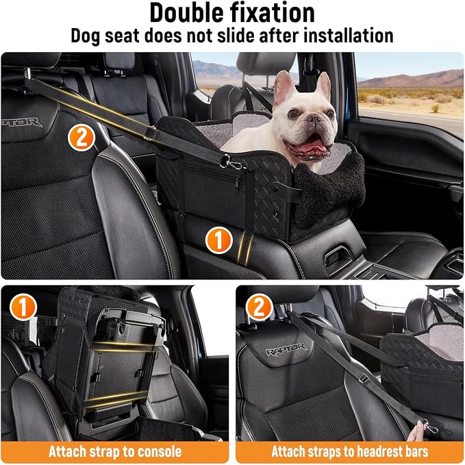 TKYZ Center Console Dog Car Seat for Small Dogs,Fit for Full Size Truck | Soft Pillow,Double Fixation,PU Leather Easy To Clean,Pet Booster with Safety Belt,Puppy Car Seat for Small Dogs 0-30 lbs - Image 5