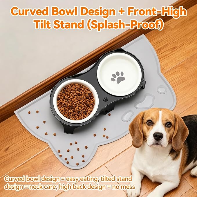 Ceramic Raised Dog Bowls for Small Medium Puppies, Non Slip Dual Feeding Dishes with Silicone Mat, 2 Pack Pet Food Water Bowls Suitable for Cats & Dogs, Black - Image 3