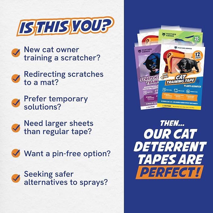 Panther Armor Cat Scratch Furniture Protector, 12 Double-Sided Tape Sheets | Double-sided sticky tape cats dislike touching. Clear couch, sofa and chair corner guard. 5 XL, 5 large, 2 medium - Image 6