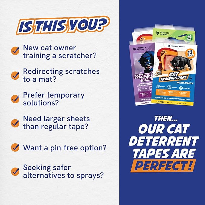 Panther Armor Cat Scratch Furniture Protector, 24 Double-Sided Tape Sheets | Double-sided sticky tape cats dislike touching. Clear couch, sofa and chair corner guard. 10 XL, 10 large, 4 medium - Image 6