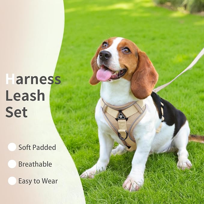 Dog Harness Small Sized Dog Pet Vest with Leash Set Camel S | Adjustable Puppy Vest Harness, No Choke No Pull, Soft Padded, Step-in Dog Vest, Reflective Cat Harness, Breathable Air Mesh - Image 7