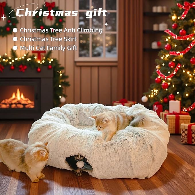 XxingSheep Extra Large Cat Tunnel Bed Plush Cat Cave for Indoor Adult Cats | Spacious rectangular sleeping area allows adult cats and multi-cat homes to stretch, relax and sleep comfortably Grey - Image 2