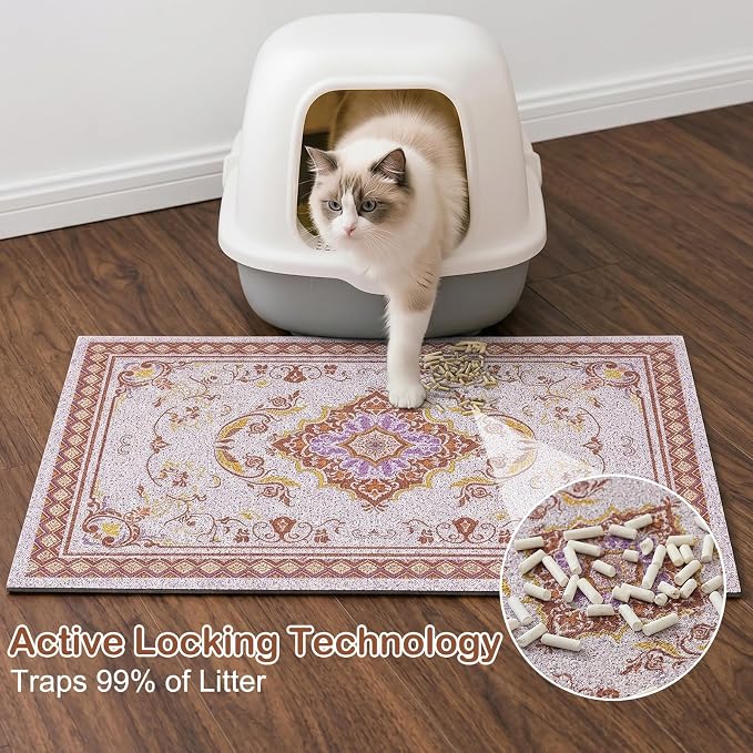 Glittme Cat Litter Mat, 33"x22" Non-Slip Washable Trapping Mat for Cats | Litter Trapping Mat With Thick PVC Coil To Catch Scatter, Soft On Paws And Waterproof Bottom To Protect Floors - Image 2