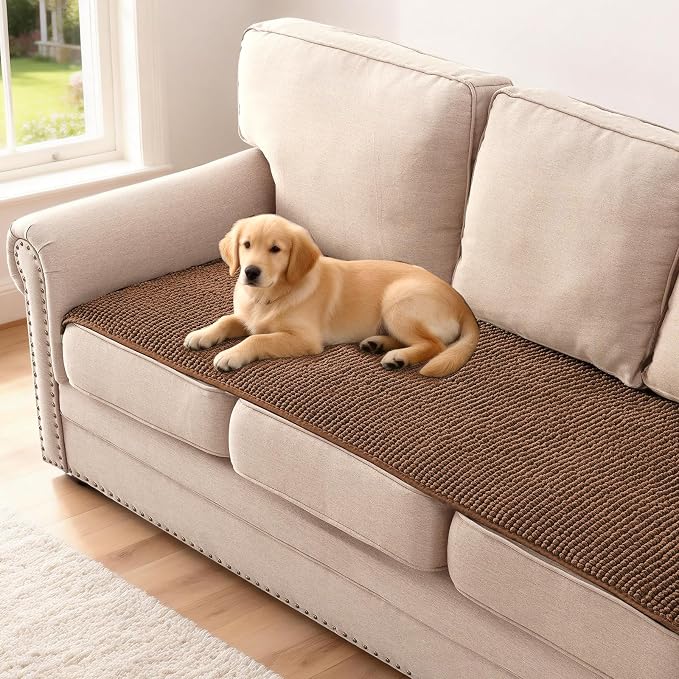 H.VERSAILTEX Plush Chenille Couch Cover for 3 Cushion Couch Anti Slip Washable Sofa Slipcovers Soft and Durable Furniture Protector for Dogs Cats Kids (27.5" x 82", Caramel) by HVERSAILTEX
