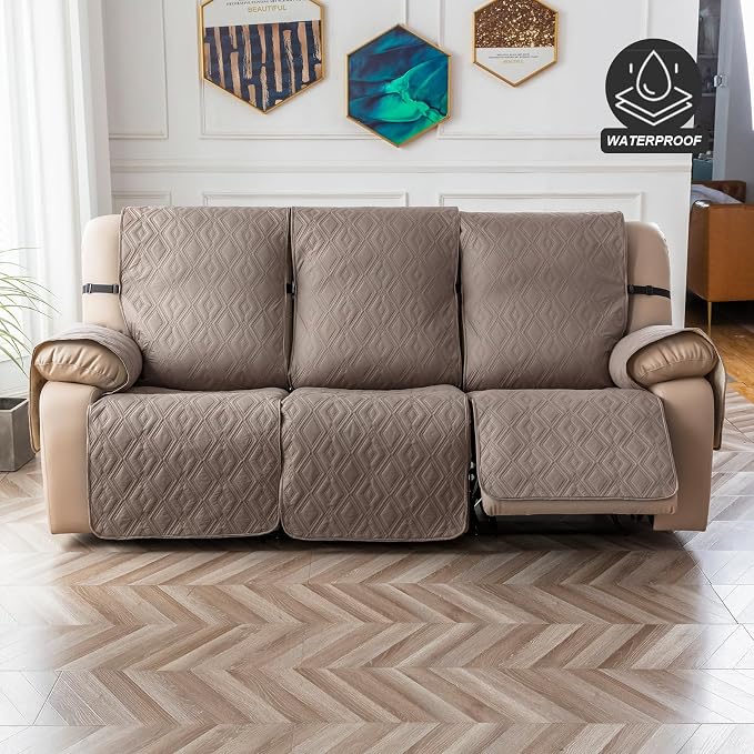 Genina Waterproof Couch Cover for Reclining Couch 3 Seater Non-Slip, Washable Recliner Sofa Covers for 3 Cushion Couch, Furniture Covers Couch Protector for Dogs Pets Kids (Taupe, Recliner Sofa) - Image 8
