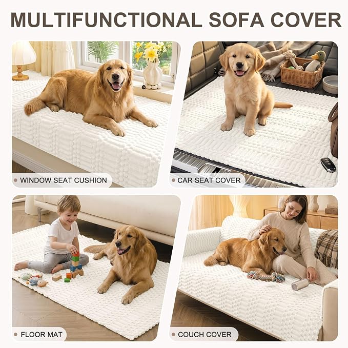 Smiry Waterproof Couch Covers for Dogs Washable, Non Slip Pet Sofa Cover | Plush Scratch Resistant Flannel Furniture Protector for Dogs, White, 36" x 88" - Image 10