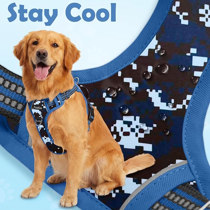 Dog Harness No Pull, Adjustable Pet Vest Harness, Super Soft Material with Vertical Handle Easy Control, Reflective Night Walking, 2 Leash Clips for Medium Sized Dogs, Mosaic Blue, M - Image 6