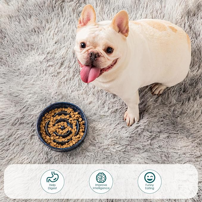 vancasso Slow Feeder Dog Bowl, 0.6 Cup Ceramic Puzzle Dish for Small Breeds | Maze Dog Food Bowl for Fast Eaters, Slow Feeding Design for Small Dogs and Cats, Promotes Healthy Eating Habits, Blue - Image 5
