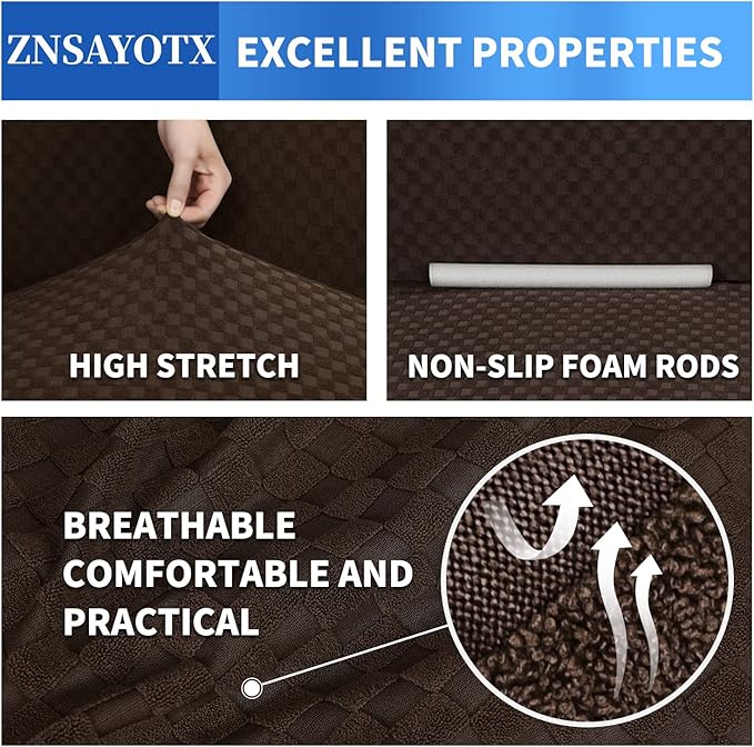 ZNSAYOTX 1 Piece Jacquard Couch Covers for 3 Cushion Couch High Stretch Sofa Cover for Pets Dogs Anti Slip Extra Large Sofa Slipcovers Furniture Protector (XL Sofa, Dark Coffee) - Image 5