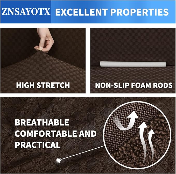 ZNSAYOTX 1 Piece Jacquard Couch Covers for 3 Cushion Couch Living Room High Stretch Sofa Cover Pets Dogs Friendly Anti Slip Thickened Slipcovers Furniture Protector (Sofa, Dark Coffee) - Image 5