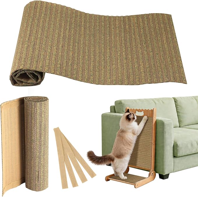 Natural Cork Cat Scratcher Mat with No Pre-Applied Adhesive, Bonus Hook-Loop Tape Included. Replacement for Cat Post, Scratcher, Ramp, Cat Whell and Pet Supplies. (Catnip Green, 39.4 x 11.8 Inch) by Unknown