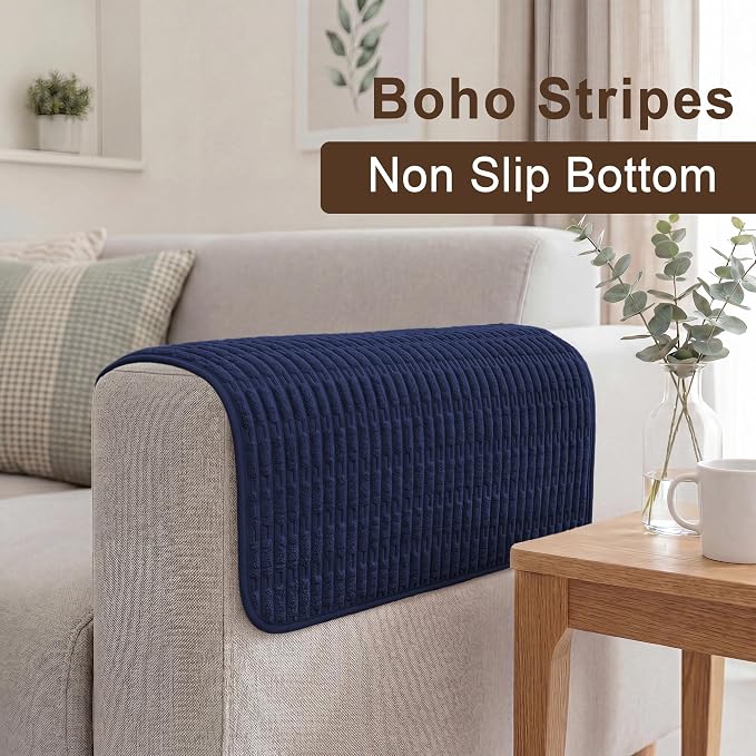 Foxdecor Couch Arm Covers for Sofa Arm Chair Covers Set of 2 | Sofa Arm Covers Cat Scratch Resistant Couch Protectors, Washable Armrest Cover Furniture Arm Covers, Dark Blue 30x30 in - Image 2